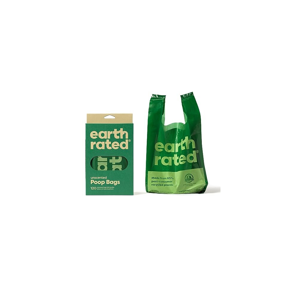 Earth Rated Dog Poo Bags with Handles, New Look, Easy Tie and Guaranteed Leakproof, Unscented, 120 Handle Bags