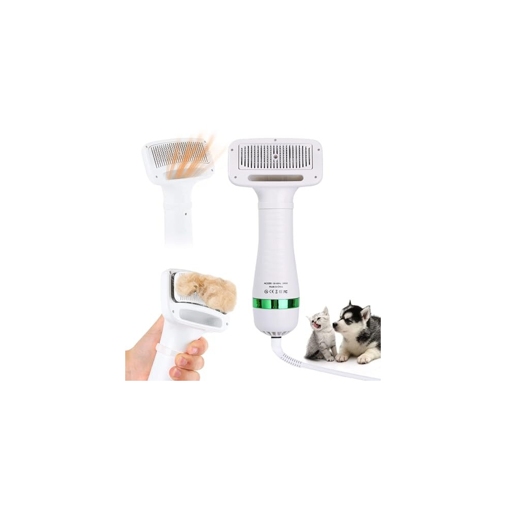 2 in 1 Pet Hair Dryer Brush, Portable and Quiet Pet Grooming Dryer with Slicker Brush, 3 Heat Settings for Dogs and Cats, Dog Blow Dryer with