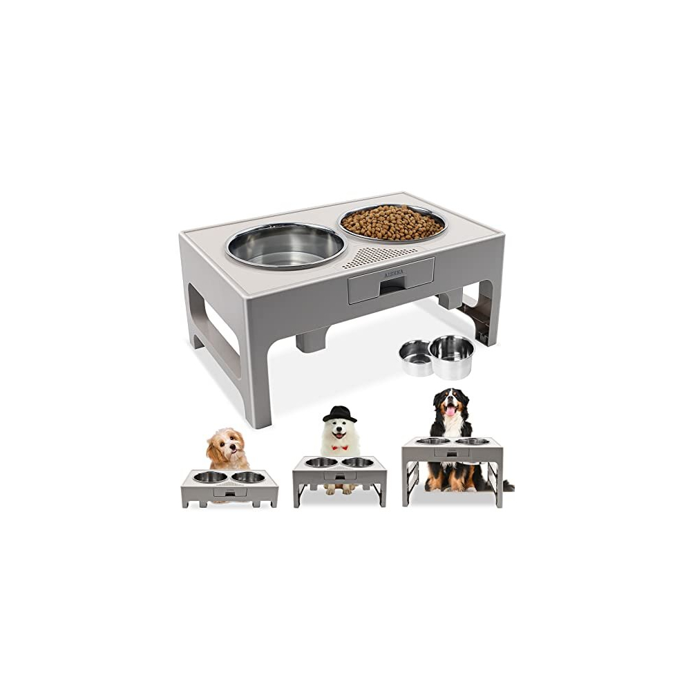 Elevated Dog Bowls, Stainless Steel Raised Dog Bowl with Adjustable Stand, Double Dog Food and Water Bowl for Medium Large Dogs or Cat, 3 Heights