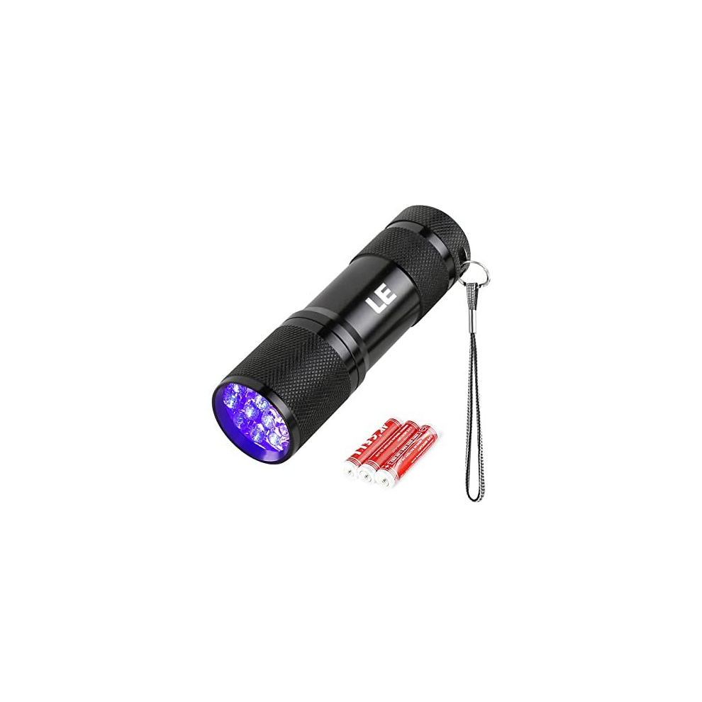 Lighting EVER Lepro LE UV Torch, 9 LED 395nm Ultraviolet Flashlight, Blacklight Detector for Pet Urine, Stain, Bed Bugs and More, 3 AAA Batteries