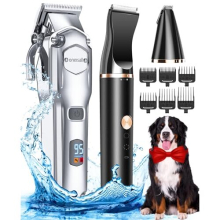 oneisall Dog Clippers 2 in 1 Kit, IPX7 Dog Clippers Professional for Thick Hair, Low Noise Cordless Pet Hair Trimmers for Small and Large Dogs Cats