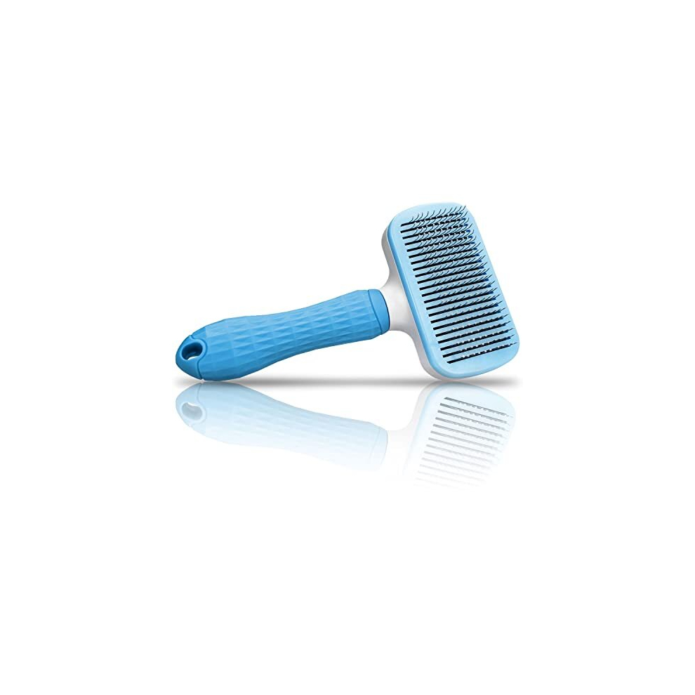 BLUZELLE Self-Cleaning Pet Care Brush, Skin-Friendly Grooming Comb for Short Hair & Long Hair, Slicker Brush Smooth Handle Daily Use, Professional