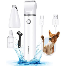 Casfuy Cordless Dog Paw Trimmer - Low Noise Dog Clippers with Double Blades USB Rechargeable Grooming Clipper for Dogs Cats and Small Pets for