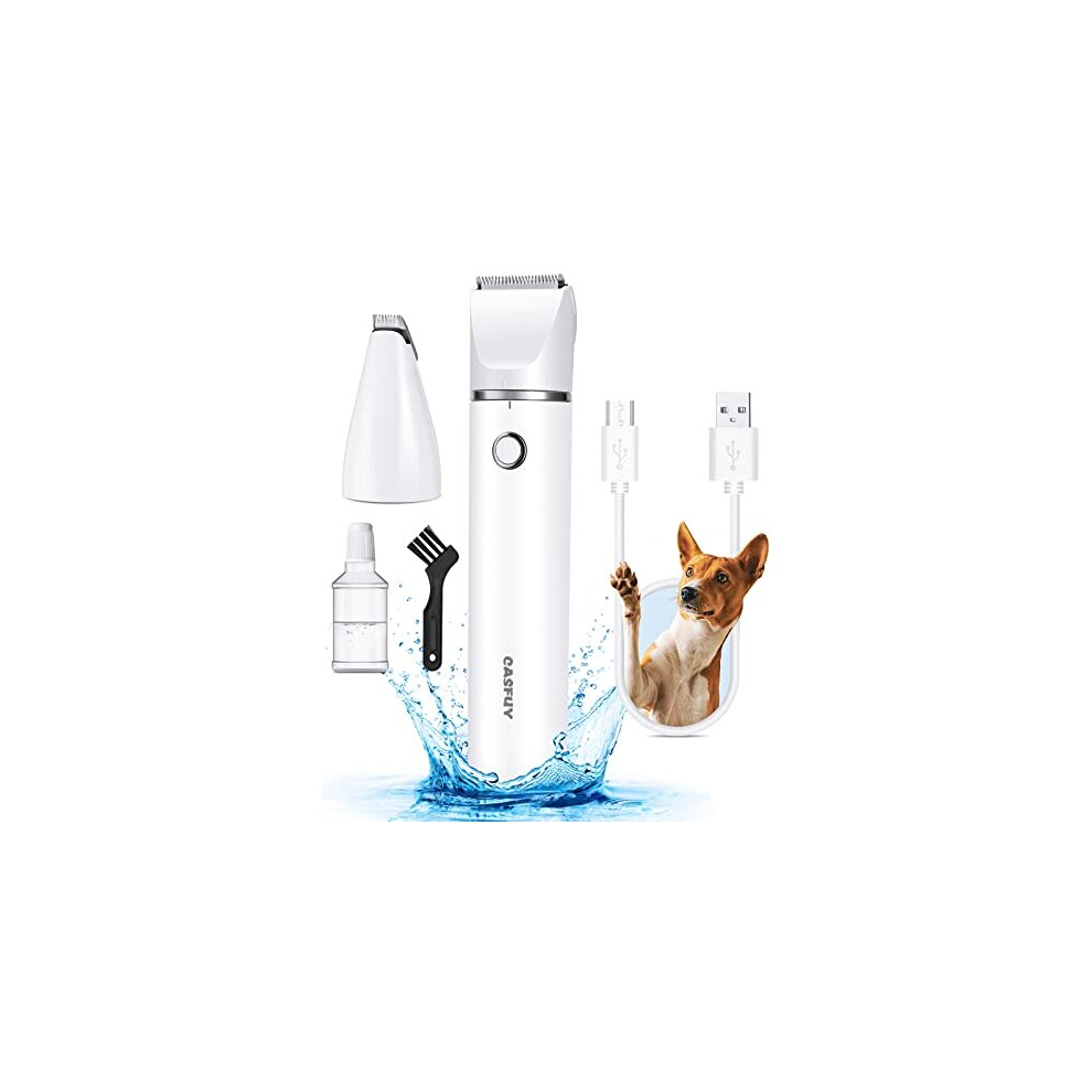 Casfuy Cordless Dog Paw Trimmer - Low Noise Dog Clippers with Double Blades USB Rechargeable Grooming Clipper for Dogs Cats and Small Pets for