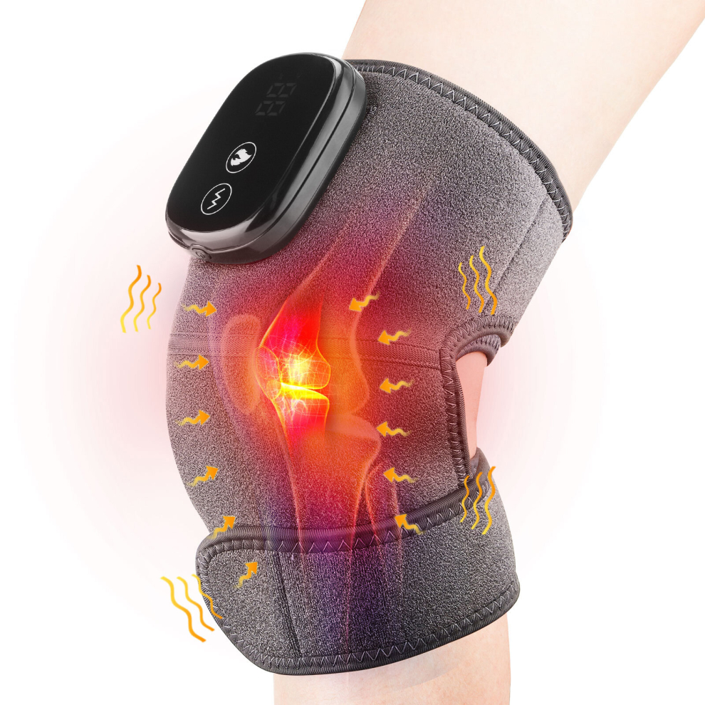 Rayches Grey Heated Knee Massager Heated Knee Brace Wrap, Vibration Knee Heating Pads