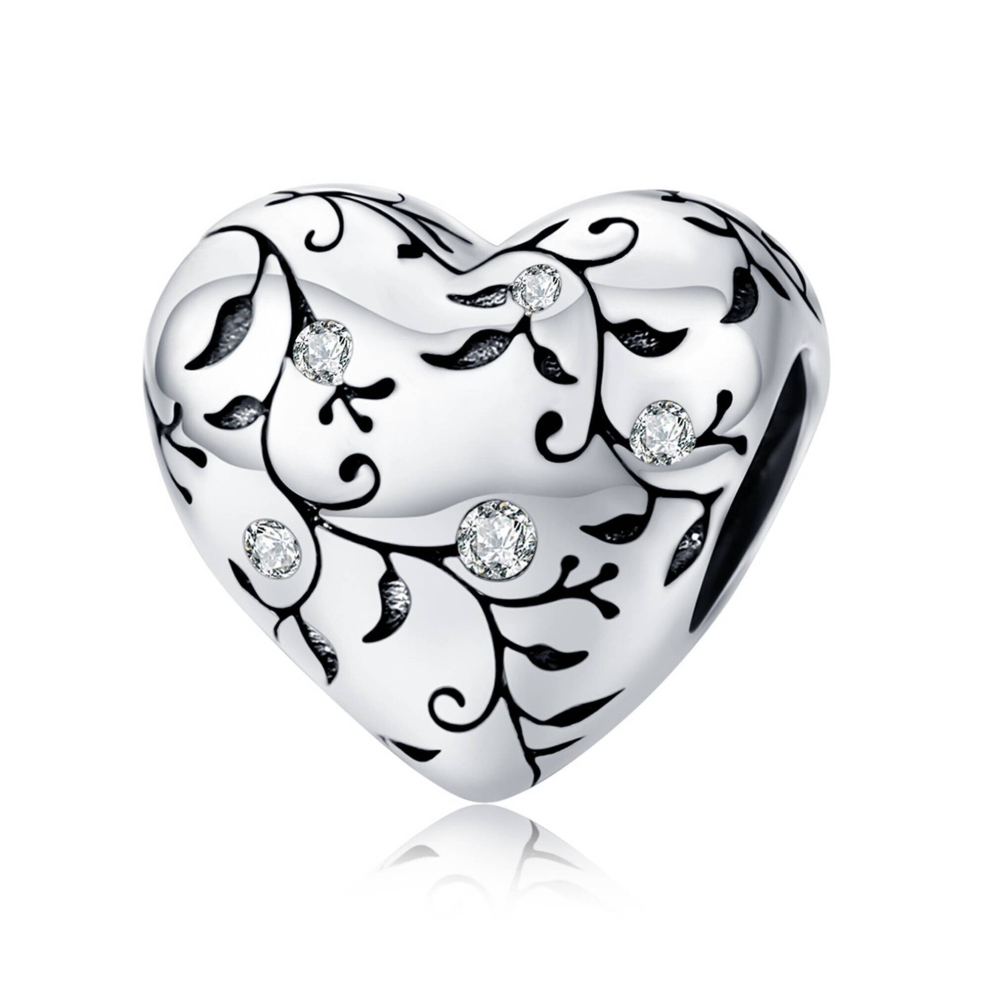 925 Sterling Silver Retro Heart Charm Bead Fits Charm Bracelet Pendant