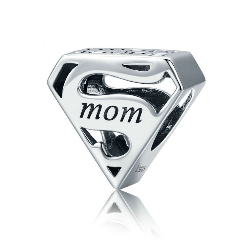 925 Sterling Silver Super Mom Charm Bead for Bracelet Pendant