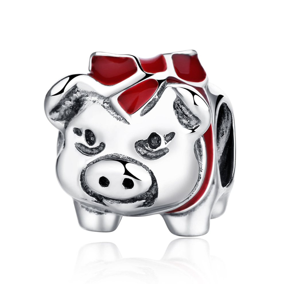925 Sterling Silver Red Enamel Pig Charm Bead Fits European Charm Bracelet-image-OPC-PCX6NR5-NEW
