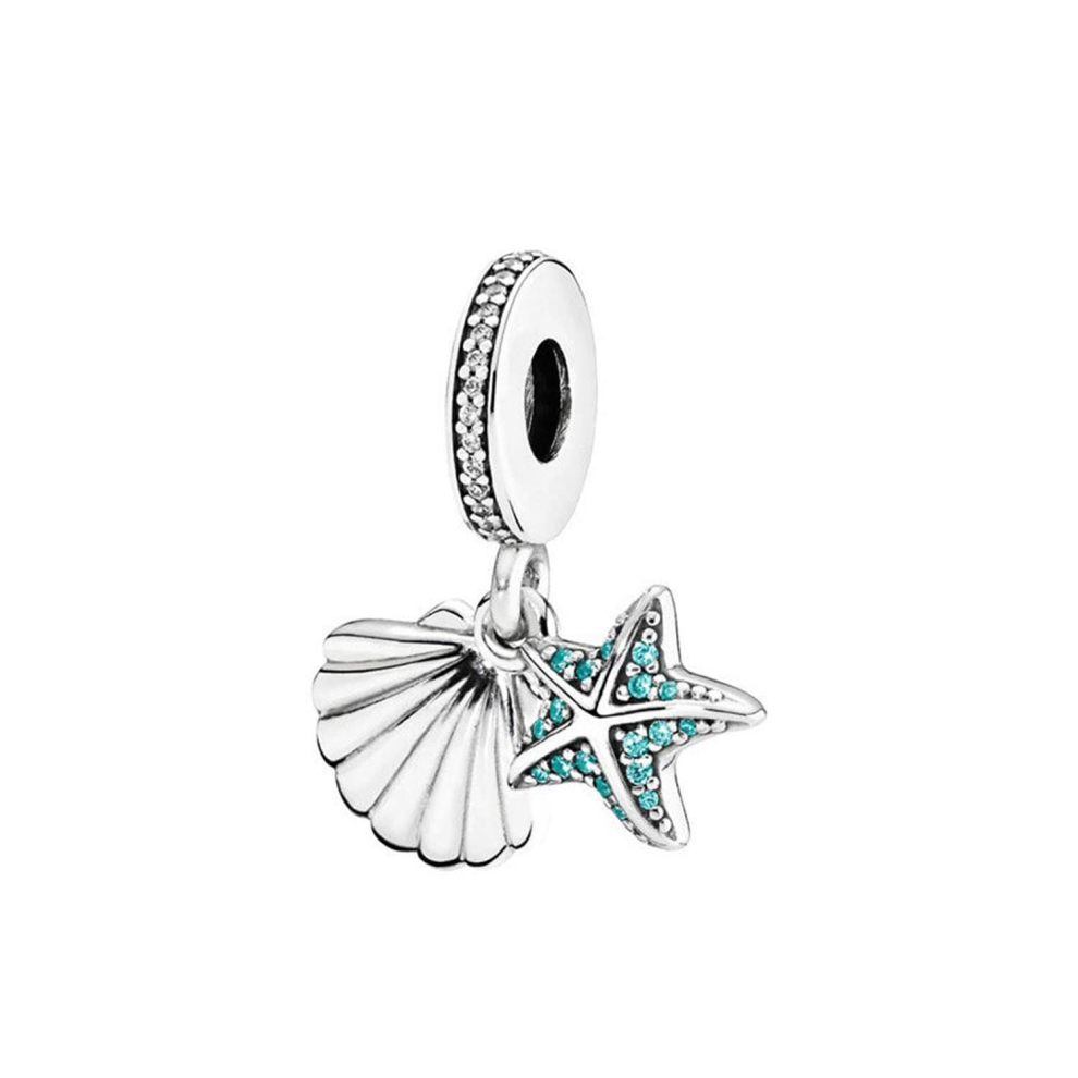 925 Sterling Silver Starfish and Shell Charm Bead for European Charm Bracelet