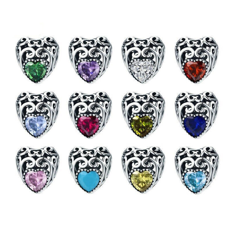 925 Sterling Silver Birthday Stone Charm Bead Fits European Charm Bracelet Pendant