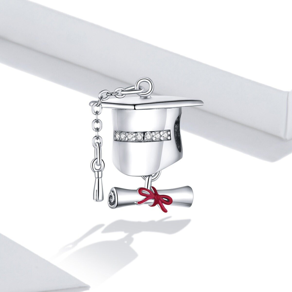 925 Sterling Silver Graduation Hat Charm Bead Fits Charm Bracelet