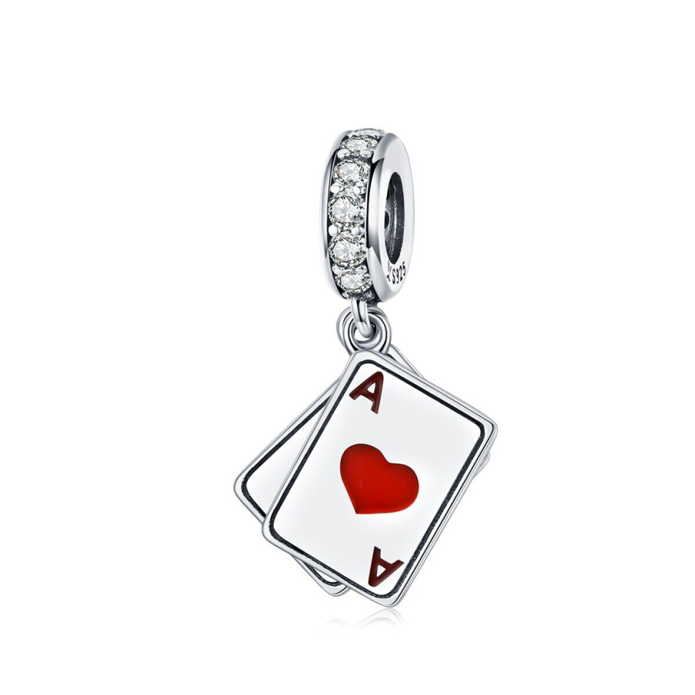 925 Sterling Silver Poker Card Charm Bead Fits European Charm Bracelet