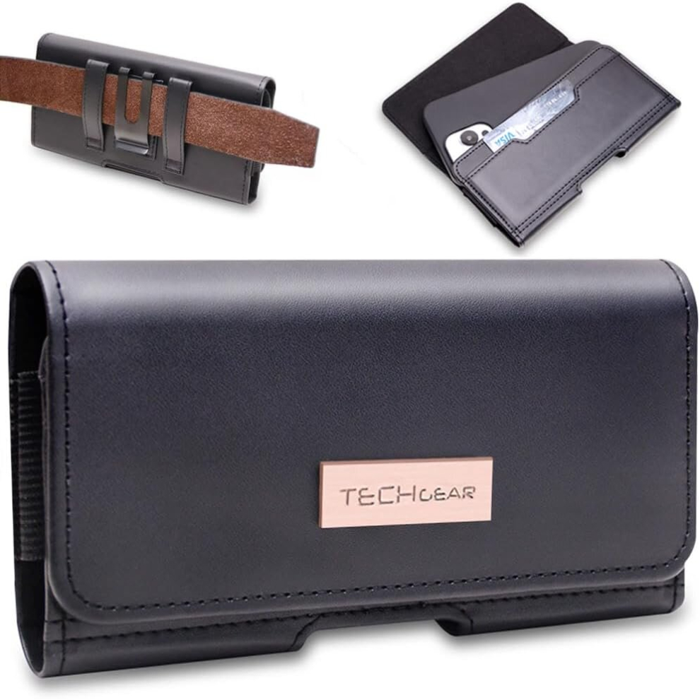 RFID Blocking Card Holder PU Leather Holster Pouch Case with Belt Clip & Loop to Fit Phones Samsung S21 S22 S23, XCover5, iPhone 14, 13, 12, SE 2022