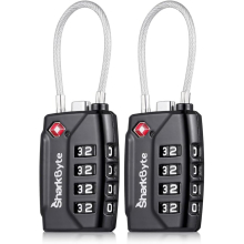 SharkByte TSA Suitcase Locks - 4-Dial Security Travel Combination Padlock, Flexible Cable Travel Lock for Suitcases Luggage Bag Gym Locker
