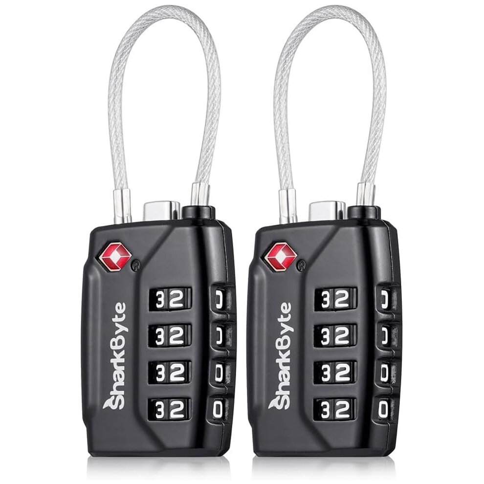 SharkByte TSA Suitcase Locks - 4-Dial Security Travel Combination Padlock, Flexible Cable Travel Lock for Suitcases Luggage Bag Gym Locker