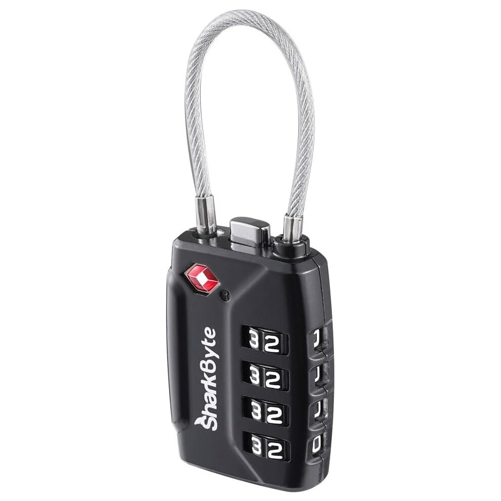 SharkByte TSA Suitcase Locks - 4-Dial Security Travel Combination Padlock, Flexible Cable Travel Lock for Suitcases Luggage Bag Gym Locker