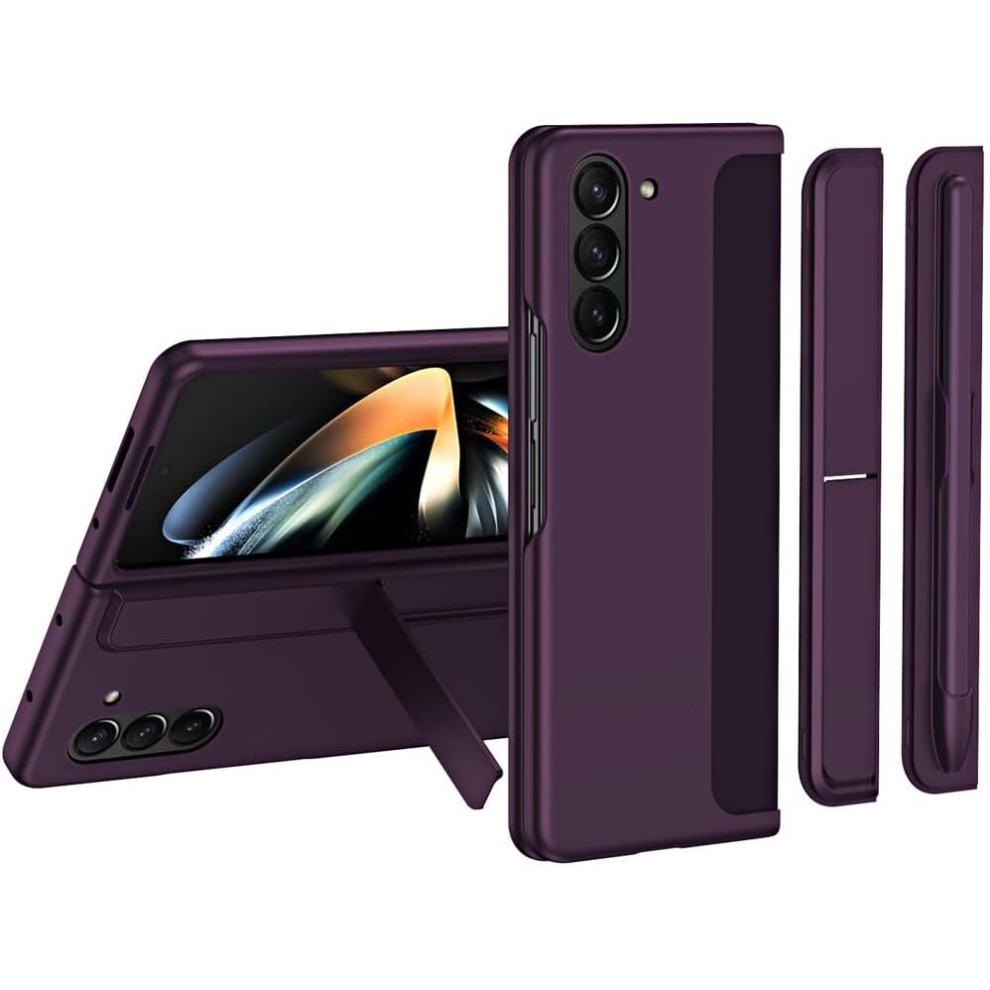 Samsung Galaxy Z Fold 5 Phone Case, [Interchangeable S-Pen Holder / Kickstand] [Front Screen Frame] Ultra-thin Hard PC Bumper Full Protective Cover