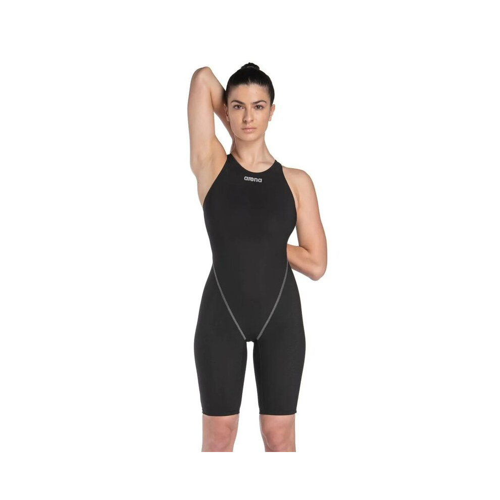 (30) Arena Women Swimming Suit Black Kneeskin One Piece Openback Diving Suit Costume
