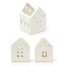 Elegant Ceramic All-White House Tealight Holder for Christmas - Xmas Votive Candle Pot Decoration (XMN3065)