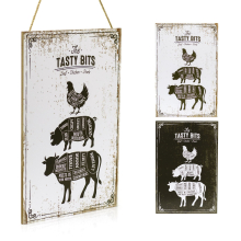 The Tasty Bits Wooden Hanging Plaque | Rustic Kitchen Wall Sign Beef Chicken Pork | Butchers Plaque Sign - Colour Varies One Supplied