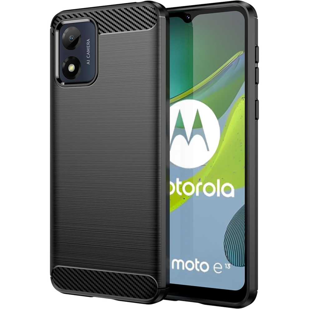 Motorola Moto E13 Carbon Fibre Case [Stealth Case] Flexible, Shockproof, Ultra Slim, Soft TPU Protective Shell Cover with Carbon Fibre Detailing