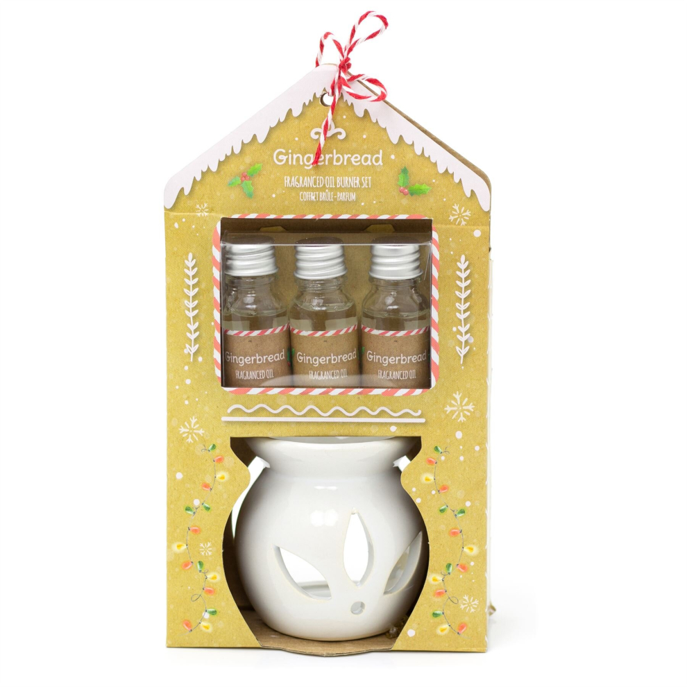 Carousel Christmas Ceramic Essential Oil Burner With Gingerbread Fragrance Oils | Festive Tealight Candle Holder Wax Melt Burner | Votive Candle Oil Burner Fra