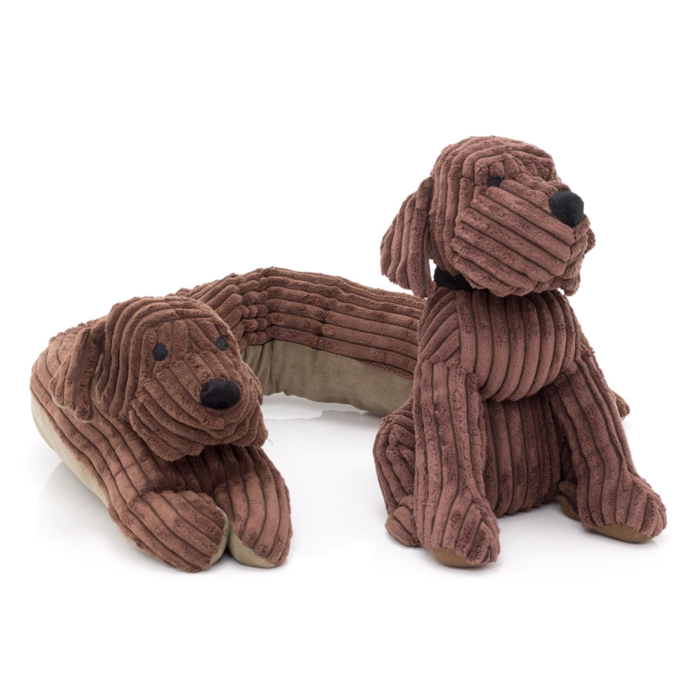 2 Piece Chocolate Dog Door Stop And Draught Excluder | Chunky Cord Ribbed Fabric Dog Puppy Doorstop Draft Excluder | Set Of 2 Home Decor