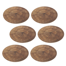 Set Of 6 Tree Trunk Print Round Placemat | 38cm Tree Slice Style Place Mat Kitchen Dining Mat | Brown Single Corked Backed Place Mat Dining Table Prot