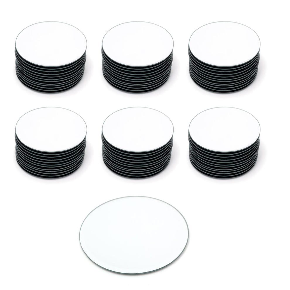 12cm Pack Of Seventy Two Round Glass Coaster Decorative | 72 Piece Mirror Glass Display Candle Plate | Mirrored Candle Tray