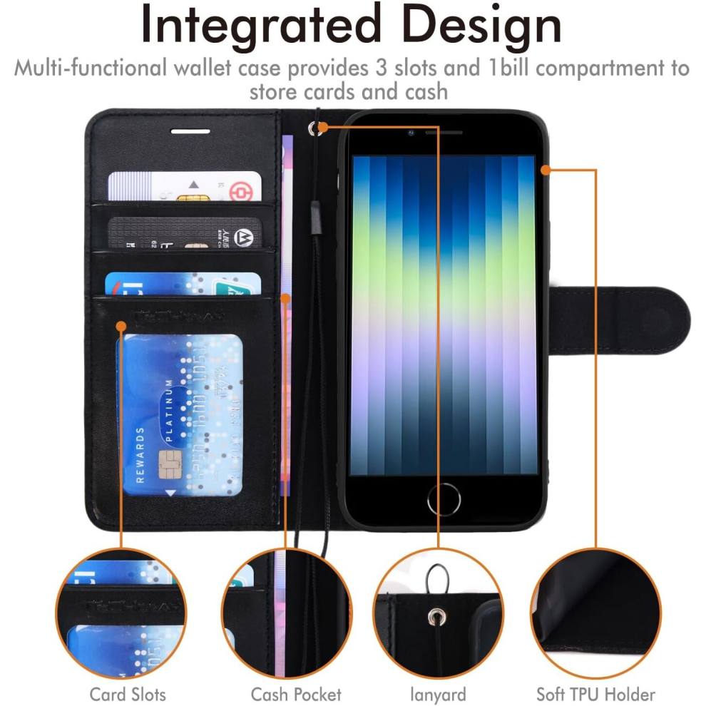 iphone-se-2022-5g---2020--iphone-8-7-6-leather-wallet-case--flip-case-cover--card-holder--stand--wrist-strap---pu-leather--magnetic-closure-case