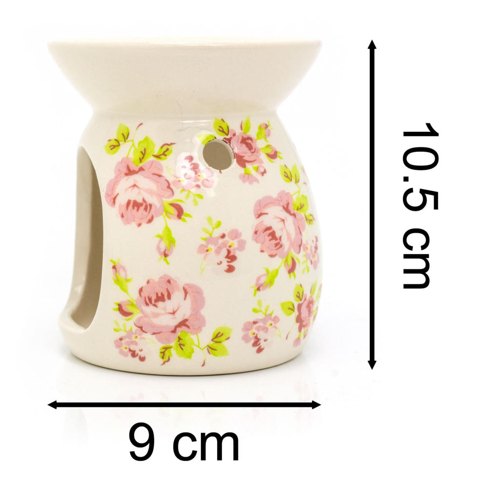 Vintage Rose Essential Oil Burner | Ceramic Tealight Candle Holder Wax Melt Burner | Floral Candle Fragrance Diffuser - Aromatherapy Gift