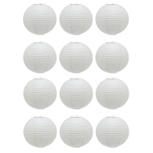 Pack of 12 x 30cm Round White Paper Light Shade Lantern | Classic Bamboo Style Ribbed Paper Lampshade | Hanging Circle Ceiling Lightshade