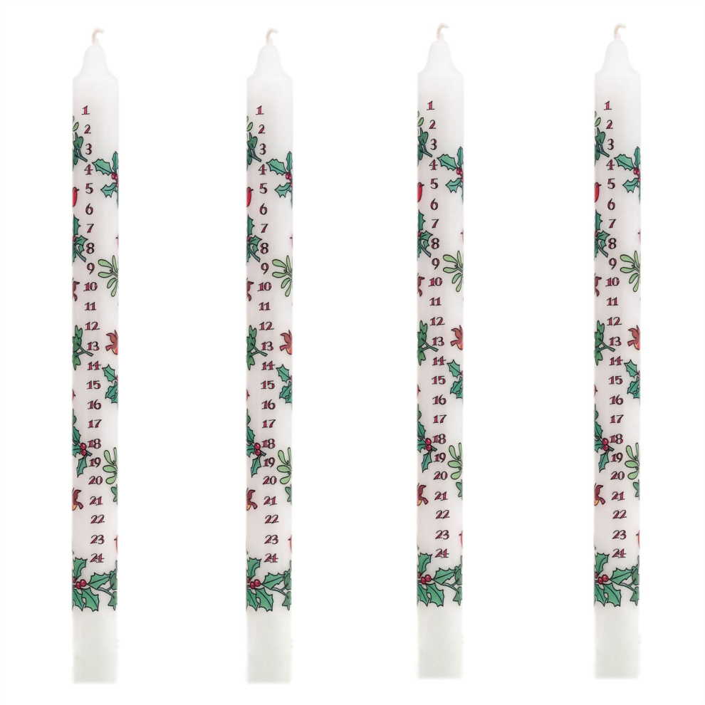 Pack Of 4 Traditional Countdown To Christmas Advent Candle | Christmas Holly & Ivy Design Advent Candle With Numbers | Advent Christmas Candle Festive