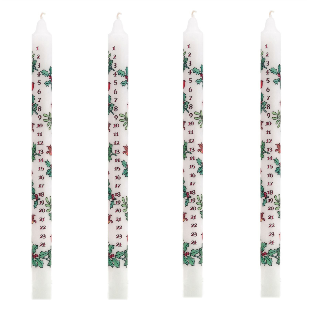 Carousel Pack Of 4 Traditional Countdown To Christmas Advent Candle | Christmas Holly & Ivy Design Advent Candle With Numbers | Advent Christmas Candle Festive