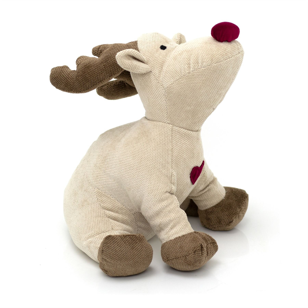 Carousel Rudy Nosed Reindeer Doorstop Fabric Door Stop Animal Doorstop | Novelty Indoor Deer Shaped Christmas Door Stop | Decorative Weighted Door Stopper Red