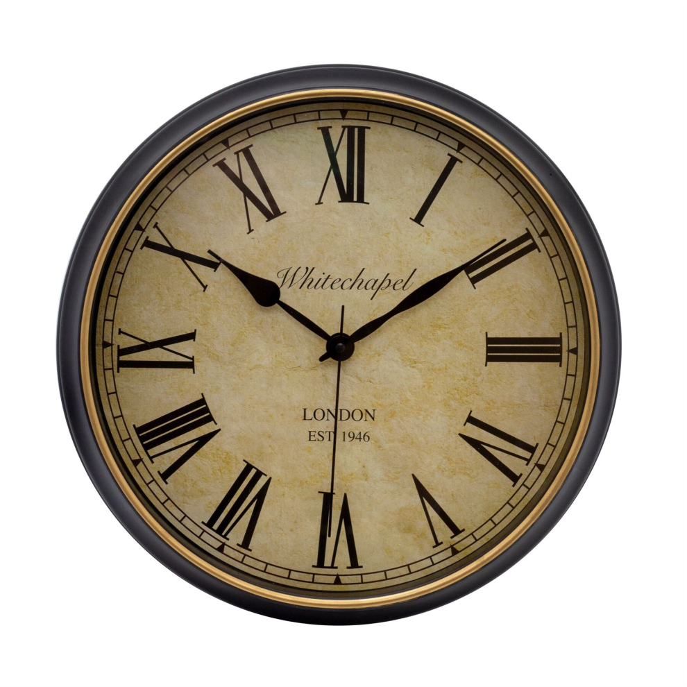 34cm Vintage Style Wall Clock | London Whitechapel Antique Effect Wall Mounted Clock | Retro Round Indoor Wall Clock - Roman Numerals