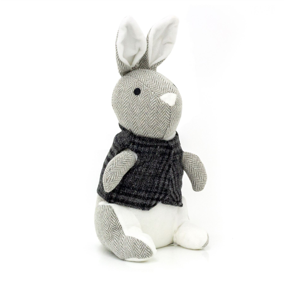 Rabbit Doorstop Herringbone Fabric Animal Door Stop | Novelty Indoor Rabbit Shaped Door Stop | Decorative Weighted Hare Door Stopper - Grey