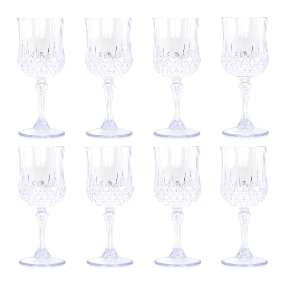 Pack Of 8 Embossed Plastic Wine Glass | Cut Crystal Effect Reusable Plastic Wine Glass Clear Plastic Glass Wine | Reusable Drinkware Outdoor Champagne