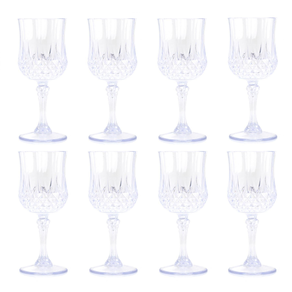 Pack Of 8 Embossed Plastic Wine Glass | Cut Crystal Effect Reusable Plastic Wine Glass Clear Plastic Glass Wine | Reusable Drinkware Outdoor Champagne