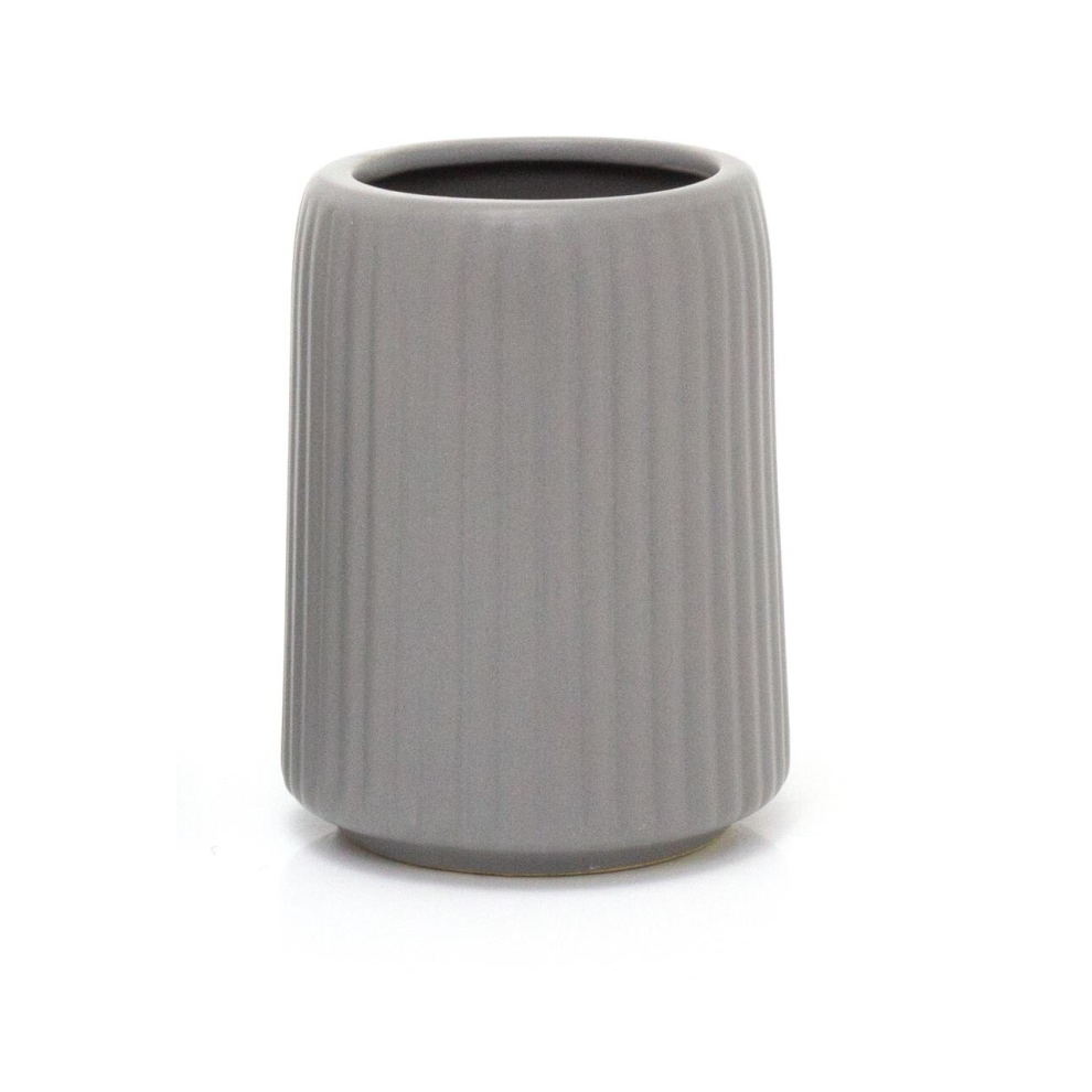 Matt Grey Ceramic Ridged Toothbrush Holder | Bathroom Caddy Toothbrush Pot Toothbrush Stand | Bathroom Tumbler Storage Cup