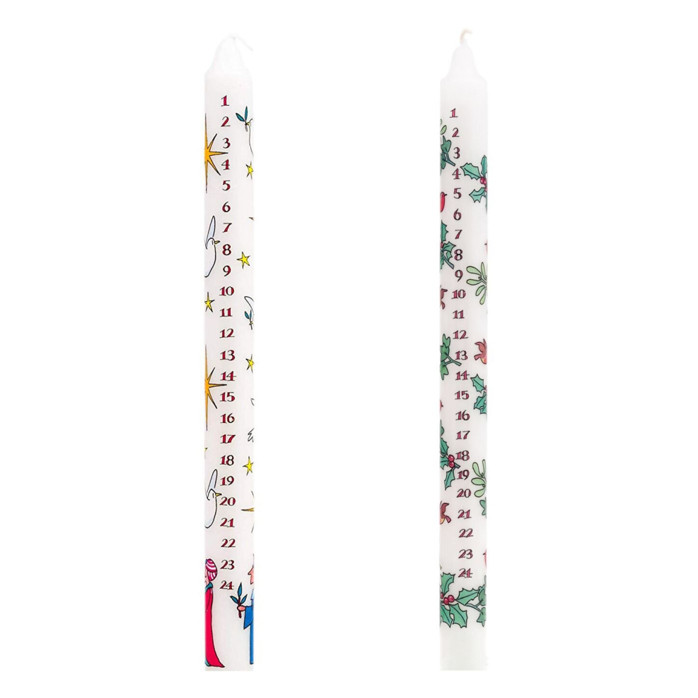 Set Of 2 Traditional Countdown To Christmas Advent Candle | Christmas Holly & Ivy And Wise Men Advent Candle With Numbers | Advent Christmas Candle Fe