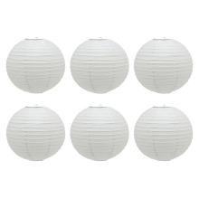 Pack of 6 x 30cm Round White Paper Light Shade Lantern | Classic Bamboo Style Ribbed Paper Lampshade | Hanging Circle Ceiling Lightshade