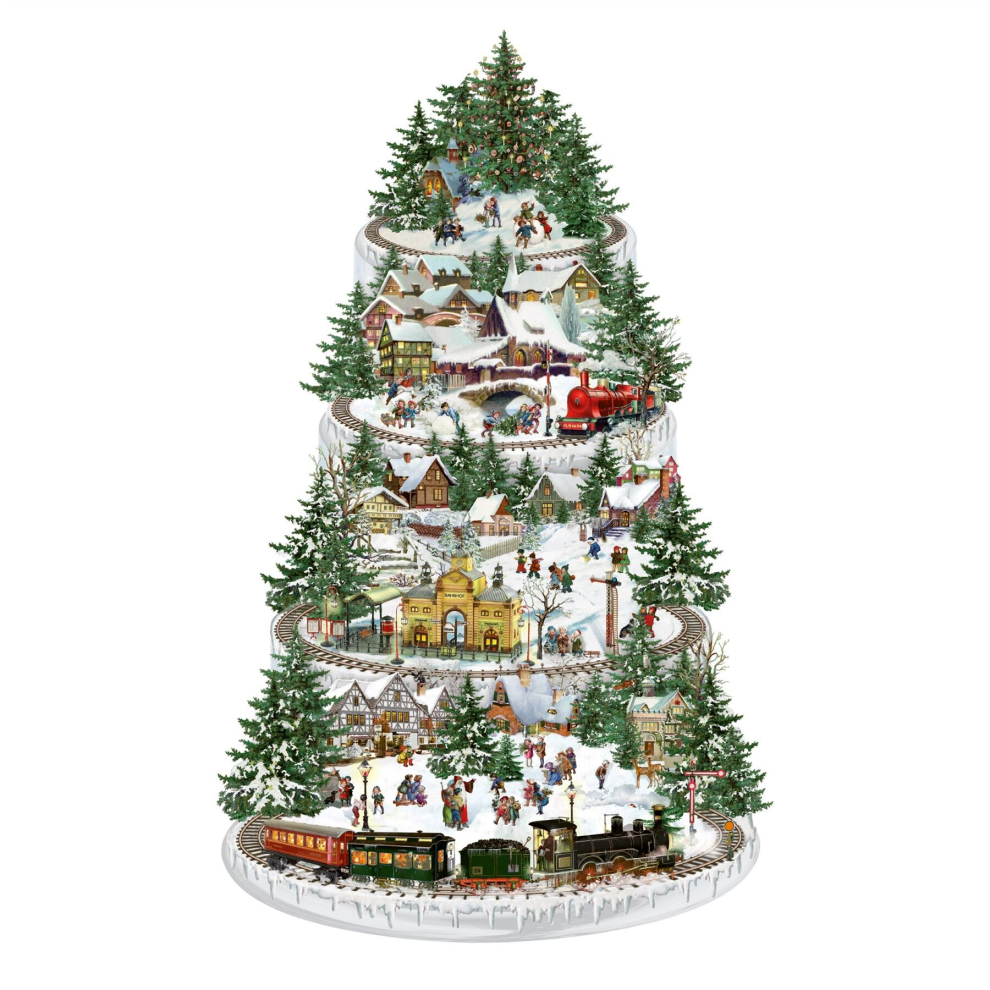 Carousel Christmas Advent Calendar The Christmas Railway | Christmas Train Advent Calendar Traditional Advent Calendar | Alpine Village Picture Advent Calendar