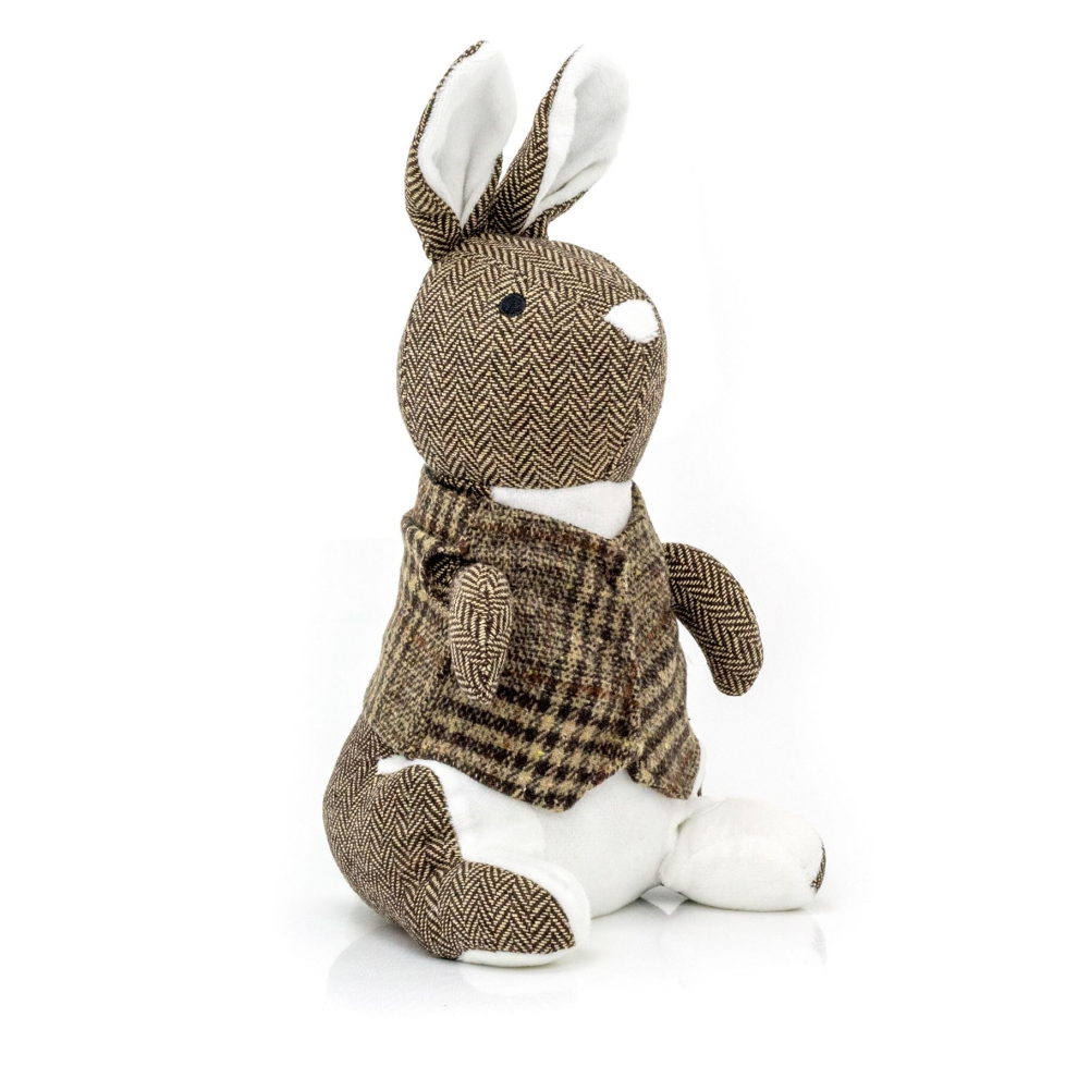 Rabbit Doorstop Herringbone Fabric Animal Door Stop | Novelty Indoor Rabbit Shaped Door Stop | Decorative Weighted Hare Door Stopper - Brown