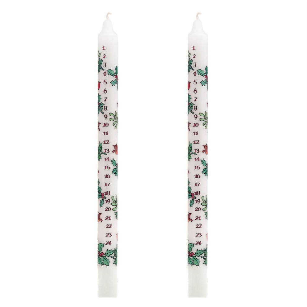 Carousel Pack Of 2 Traditional Countdown To Christmas Advent Candle | Christmas Holly & Ivy Design Advent Candle With Numbers | Advent Christmas Candle Festive