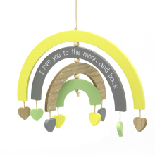 Childrens Rainbow Hanging Decoration | Rainbow Shaped Hanging Pennant For Kids Room | Wooden Hanging Decor For Baby Nursery - I Love You To The Moon A