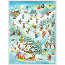 Skiing Fun, Santa Joins the Sled Ride | Traditional Christmas Paper Advent Calendar