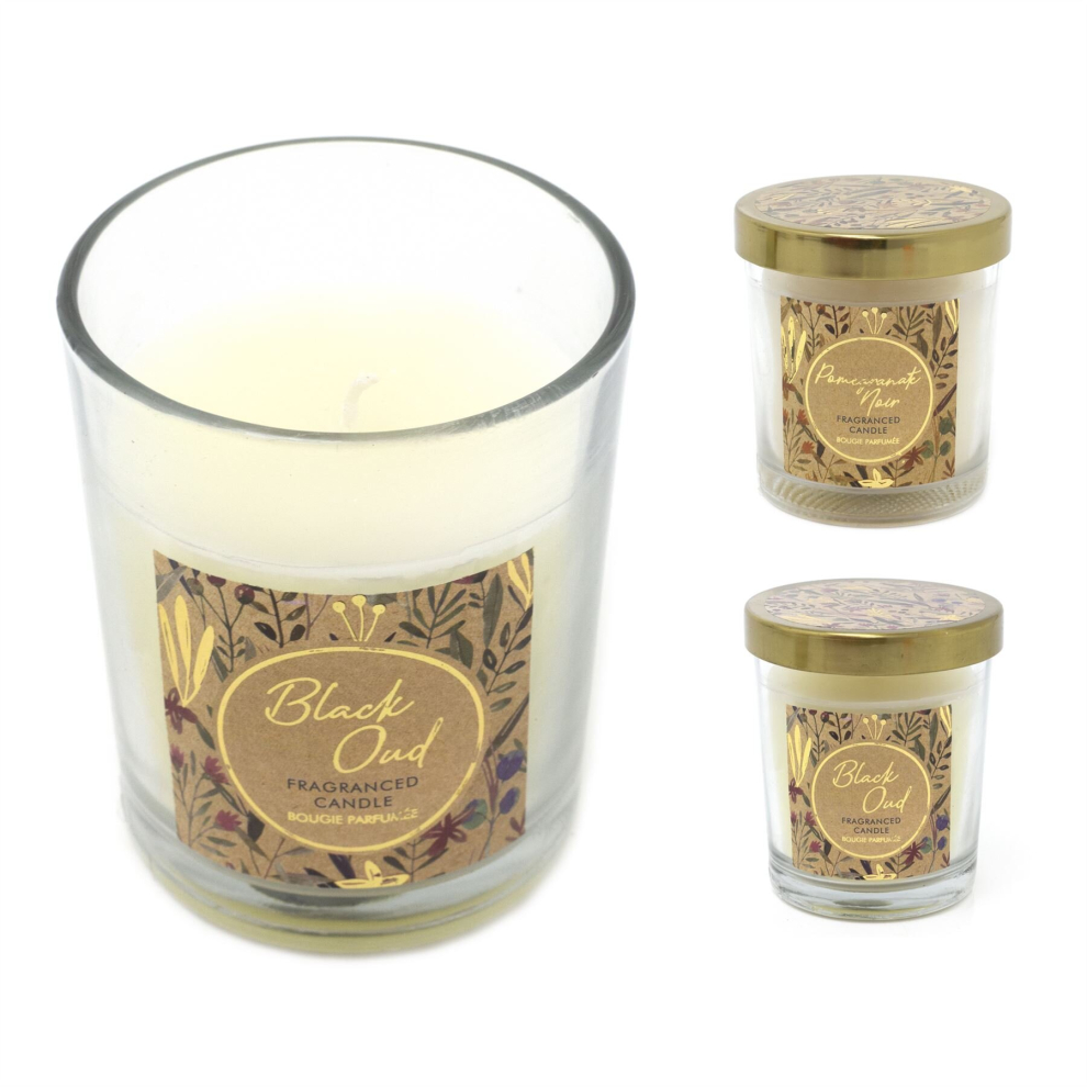 Floral Delight Scented Candle Pot | White Wax Fragranced Candle in Glass Jar & Lid | Aromatherapy Candle Gift - Fragrance Varies One Supplied