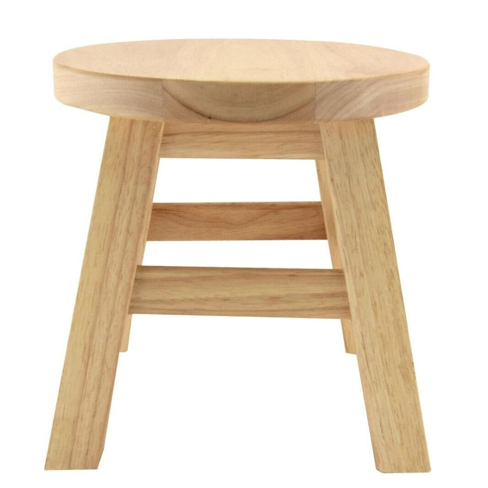 Traditional Childrens Wooden Stool | Small Round Wooden Footstool | Kids Plain Wood Step Stool Seat -26cm