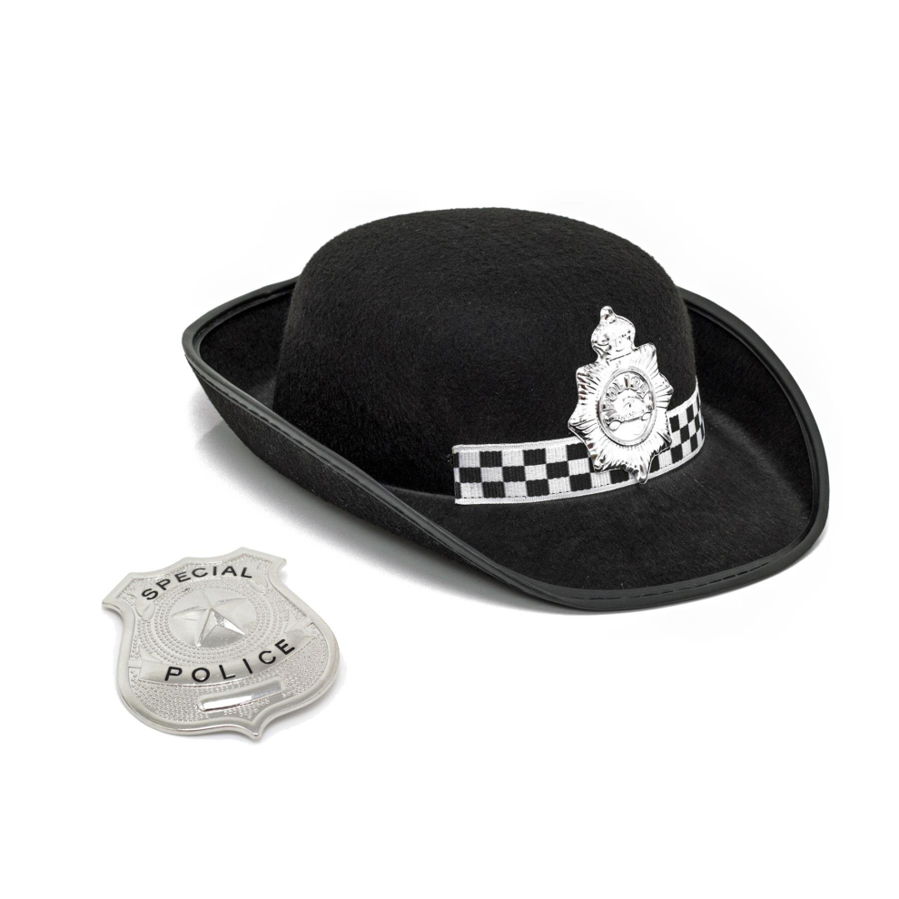 Adult Police Woman Hat And Badge Set | Fancy Dress WPC Police Hat And Badge | Police Constable Hat And Badge Police Costume Accessory